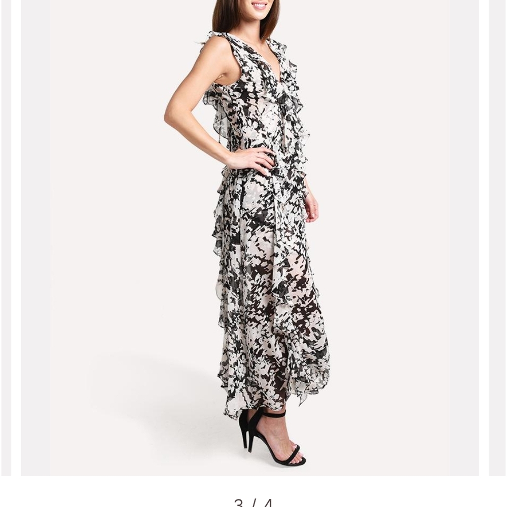 Misa Los Angeles Black and White Ruffled Tiered Maxi Dress